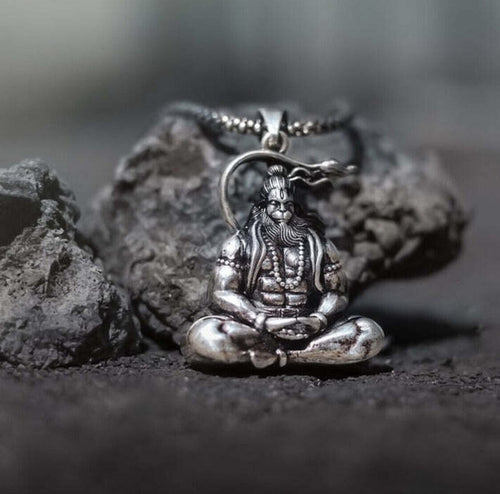 CHIKARA Power of Bhakti Hanuman Ji Bajrang Bali Silver Locket with Chain Steel Locket Metal Pendant Set