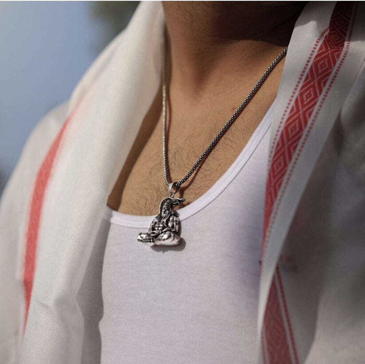CHIKARA Power of Bhakti Hanuman Ji Bajrang Bali Silver Locket with Chain Steel Locket Metal Pendant Set